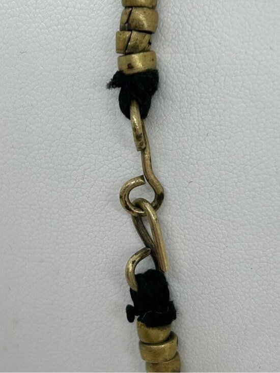 Vintage Bloodstone Jasper Pendant Necklace Green Ethnic Brass Beads Tribal - Picture 9 of 15